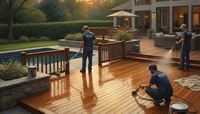 Deck sealing service in Wellesley, MA protecting wood decks from moisture and weather damage