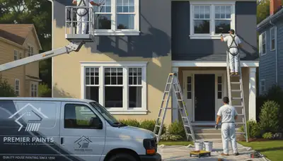 House painting team painting a Wellesley, MA home with professional prep and lasting finish
