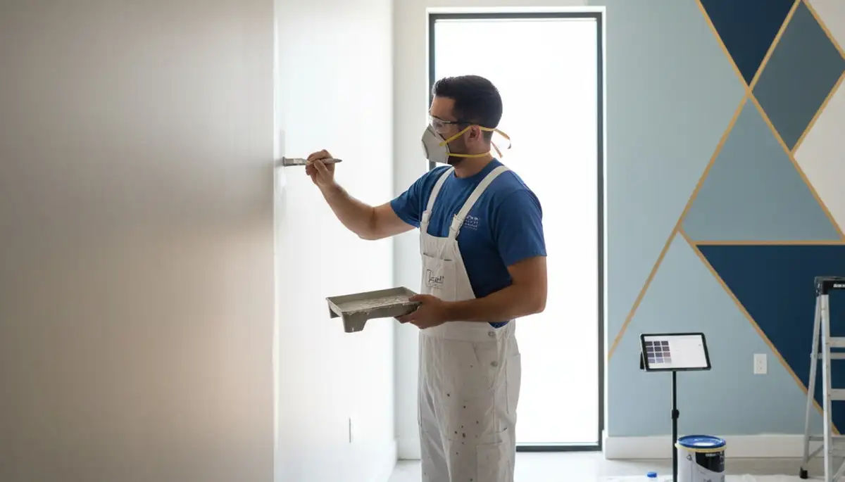 Painter applying paint touch-up on worn trim in Wellesley, MA