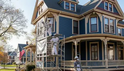 Wellesley, MA painting company crew painting a home exterior with professional tools